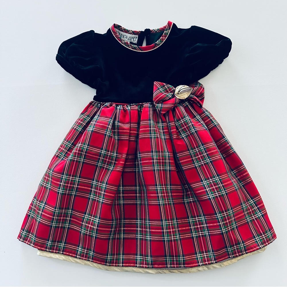 Vintage Youngland 4T Toddler Girl Holiday Christmas Red Black Plaid Party Dress